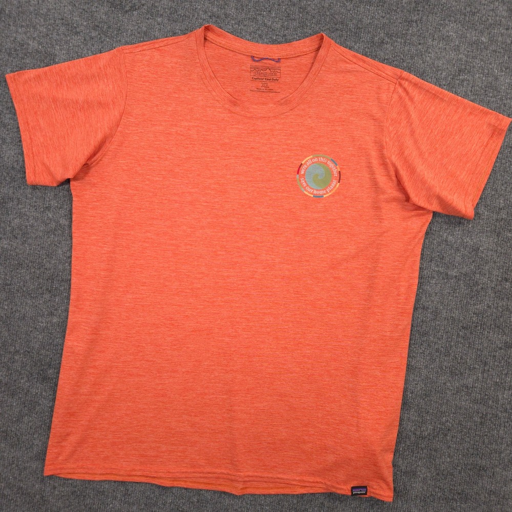 Patagonia Capilene Cool Daily T Shirt Womens XL Orange Save Our Plant Graphic